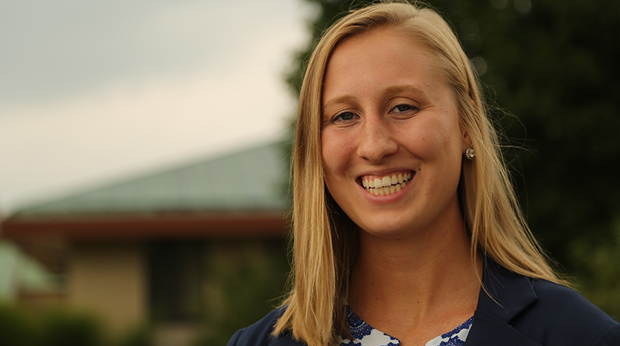 Student Brittany Craig outside Wright Library